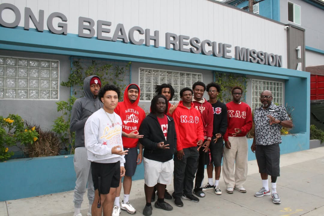 Chapter brothers gathered outside the Long Beach Rescue Mission